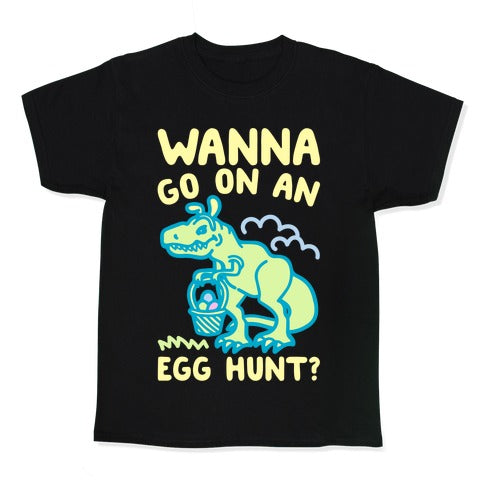 Wanna Go On An Egg Hunt T-Rex White Print Kid's Tee