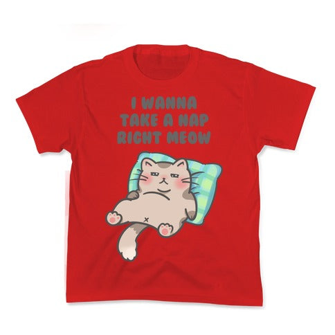 I Wanna Take A Nap Right Meow Kid's Tee