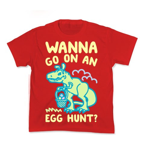 Wanna Go On An Egg Hunt T-Rex White Print Kid's Tee