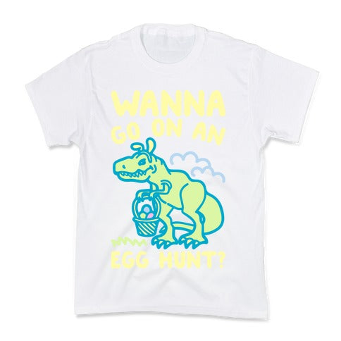 Wanna Go On An Egg Hunt T-Rex White Print Kid's Tee