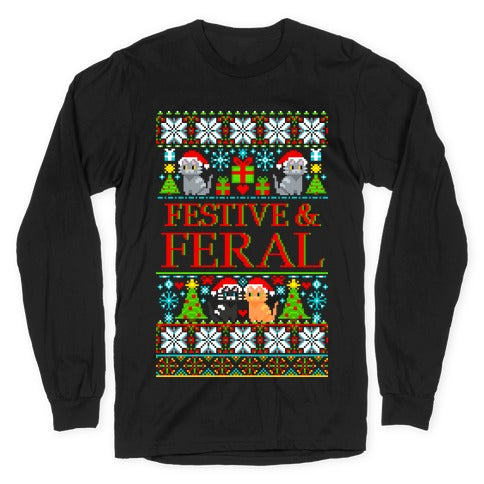 Festive and Feral Sweater Pattern Longsleeve Tee