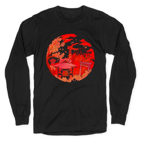 Japan's Mount Fuji and Shinto Shrines Inside the Rising Sun Longsleeve Tee