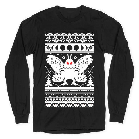 Mothman Ugly Sweater Pattern Longsleeve Tee