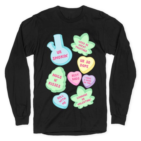 Weed Candy Hearts Pattern Longsleeve Tee