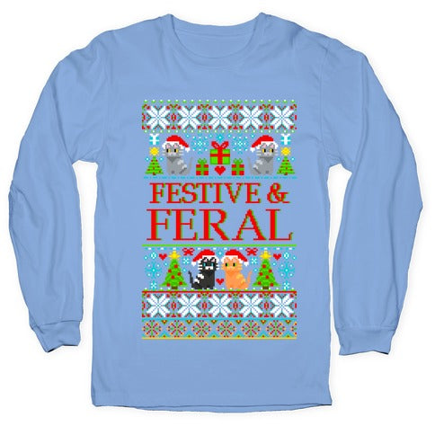 Festive and Feral Sweater Pattern Longsleeve Tee