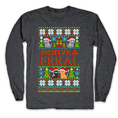 Festive and Feral Sweater Pattern Longsleeve Tee