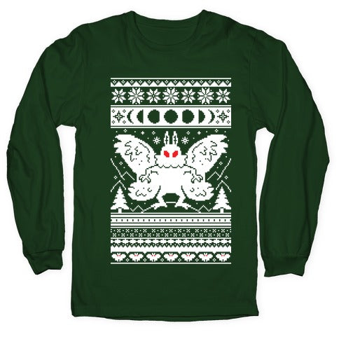 Mothman Ugly Sweater Pattern Longsleeve Tee