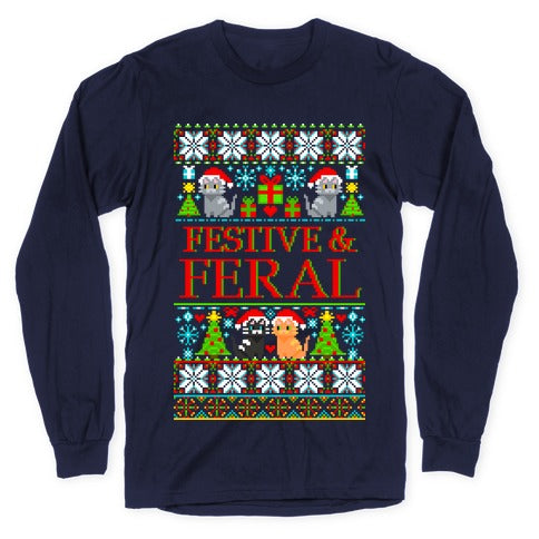 Festive and Feral Sweater Pattern Longsleeve Tee