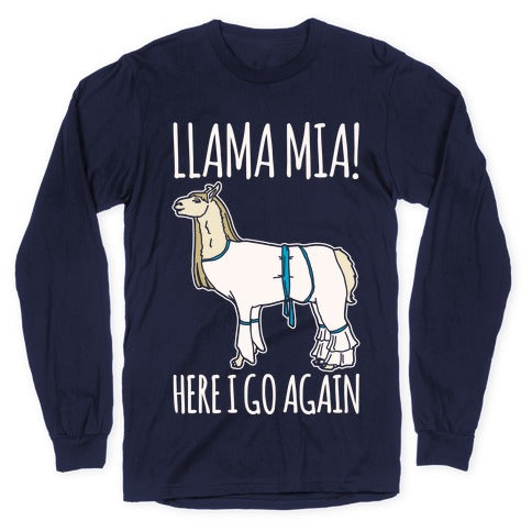 Llama Mia Parody White Print Longsleeve Tee