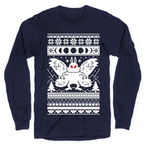 Mothman Ugly Sweater Pattern Longsleeve Tee