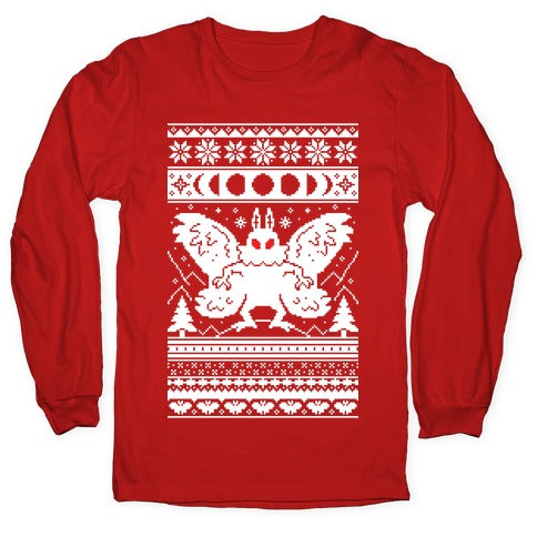 Mothman Ugly Sweater Pattern Longsleeve Tee