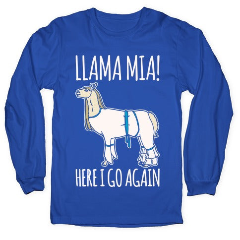 Llama Mia Parody White Print Longsleeve Tee