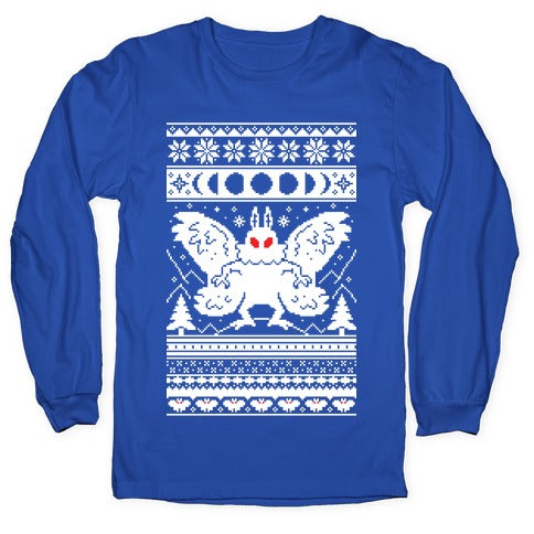 Mothman Ugly Sweater Pattern Longsleeve Tee