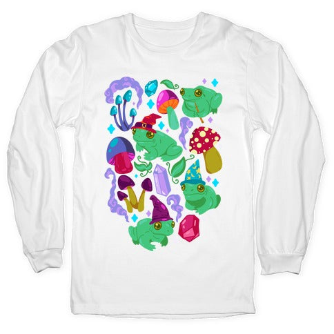 Magical Mushroom Frogs Pattern Longsleeve Tee