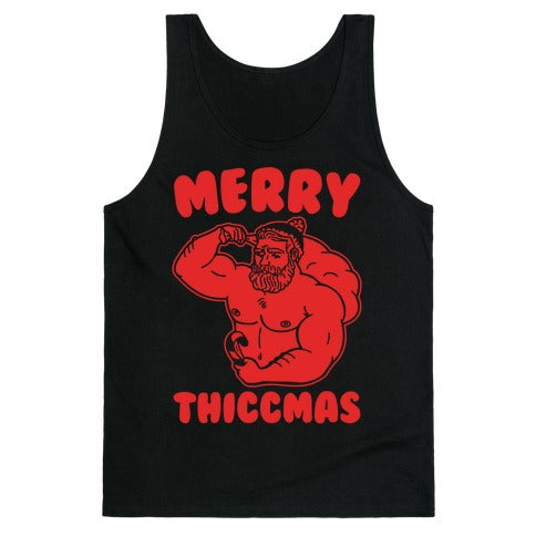 Merry Thiccmas Parody White PRint Tank Top