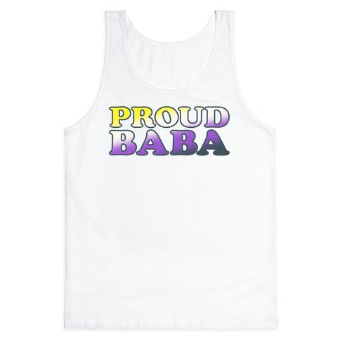 Proud Baba Non-binary Parent Pride White Print Tank Top