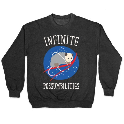 Infinite Possumbilities Parody White Print Crewneck Sweatshirt
