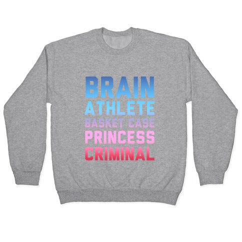 Brain, Athlete, Basket Case, Princess, Criminal (Breakfast Club) Crewneck Sweatshirt