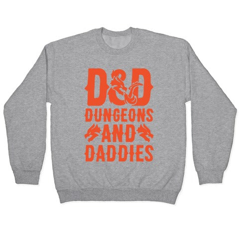 Dungeons and Daddies Parody White Print Crewneck Sweatshirt
