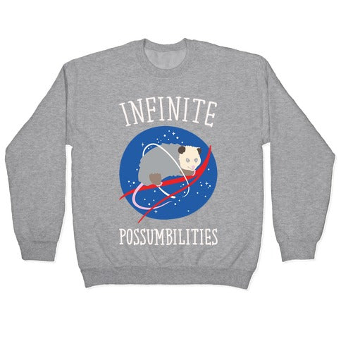 Infinite Possumbilities Parody White Print Crewneck Sweatshirt
