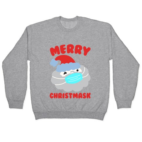 Merry Christmask White Print Crewneck Sweatshirt