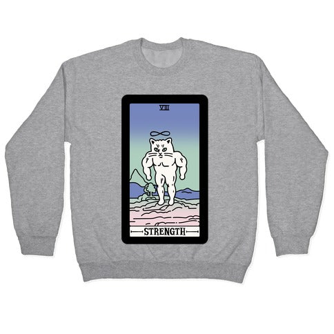 Strength Cat Meme Tarot Card White Print Crewneck Sweatshirt