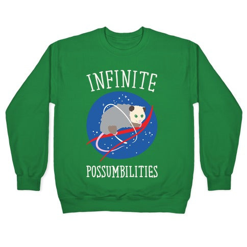 Infinite Possumbilities Parody White Print Crewneck Sweatshirt