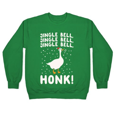 Jingle Bell Honk (Goose Parody) White Print Crewneck Sweatshirt