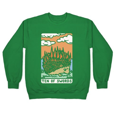 Ten of Swords HedgeHog Tarot Parody White Print Crewneck Sweatshirt