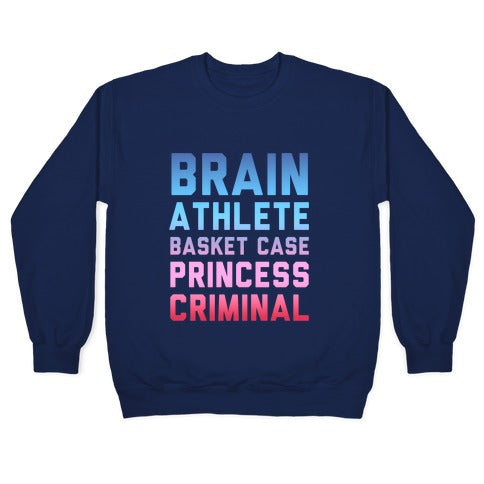 Brain, Athlete, Basket Case, Princess, Criminal (Breakfast Club) Crewneck Sweatshirt
