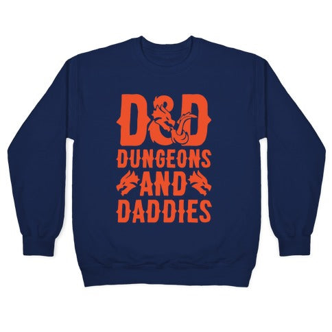 Dungeons and Daddies Parody White Print Crewneck Sweatshirt