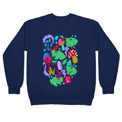 Magical Mushroom Frogs Pattern Crewneck Sweatshirt