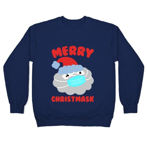 Merry Christmask White Print Crewneck Sweatshirt
