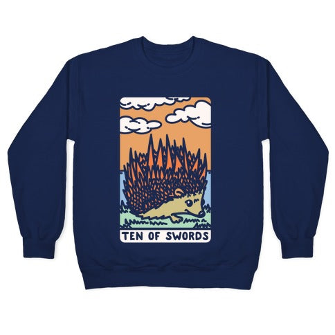 Ten of Swords HedgeHog Tarot Parody White Print Crewneck Sweatshirt