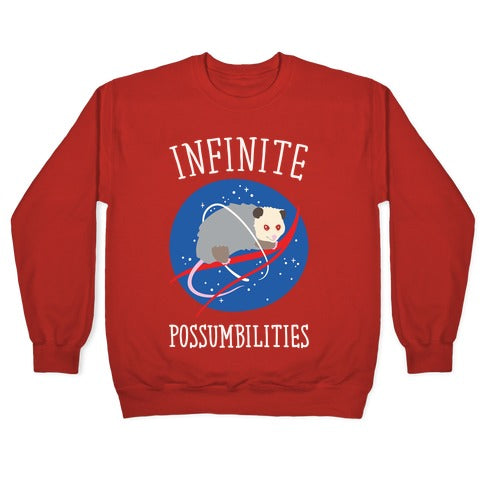 Infinite Possumbilities Parody White Print Crewneck Sweatshirt