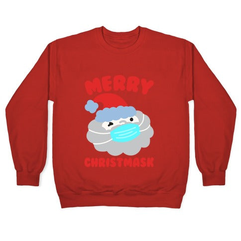 Merry Christmask White Print Crewneck Sweatshirt
