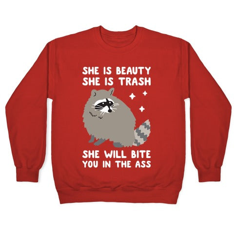 She Is Beauty She Is Trash Raccoon Crewneck Sweatshirt