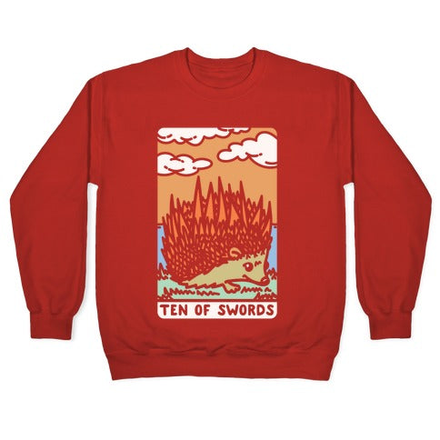 Ten of Swords HedgeHog Tarot Parody White Print Crewneck Sweatshirt