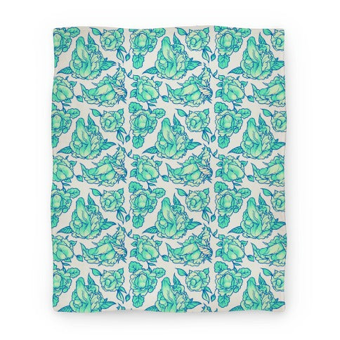 Floral Penis Pattern Teal Blanket