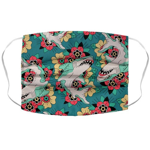Floral Shark Traditional Tattoo Face Mask