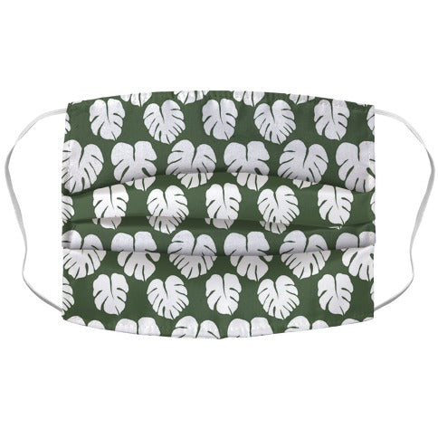 Monstera Simple Boho Pattern Green and White Face Mask