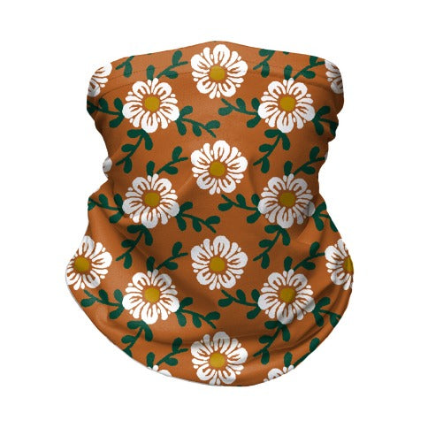 Retro Flowers and Vines Rust Orange Neck Gaiter