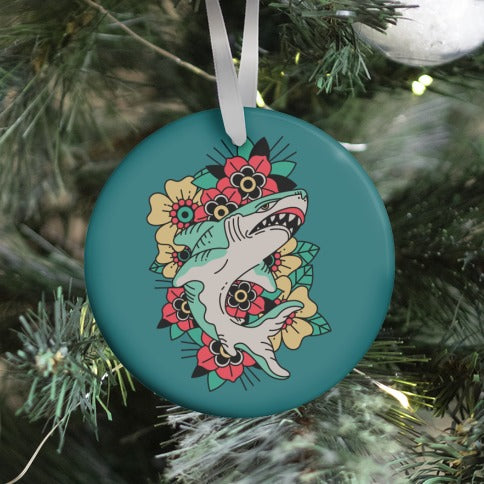 Floral Shark Traditional Tattoo Ornament