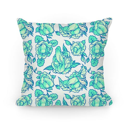 Floral Penis Pattern  Teal Pillow