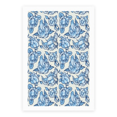 Floral Penis Pattern Blue Poster