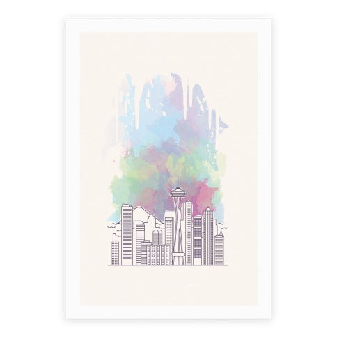 Seattle Graphic Watercolor Cityscape Poster