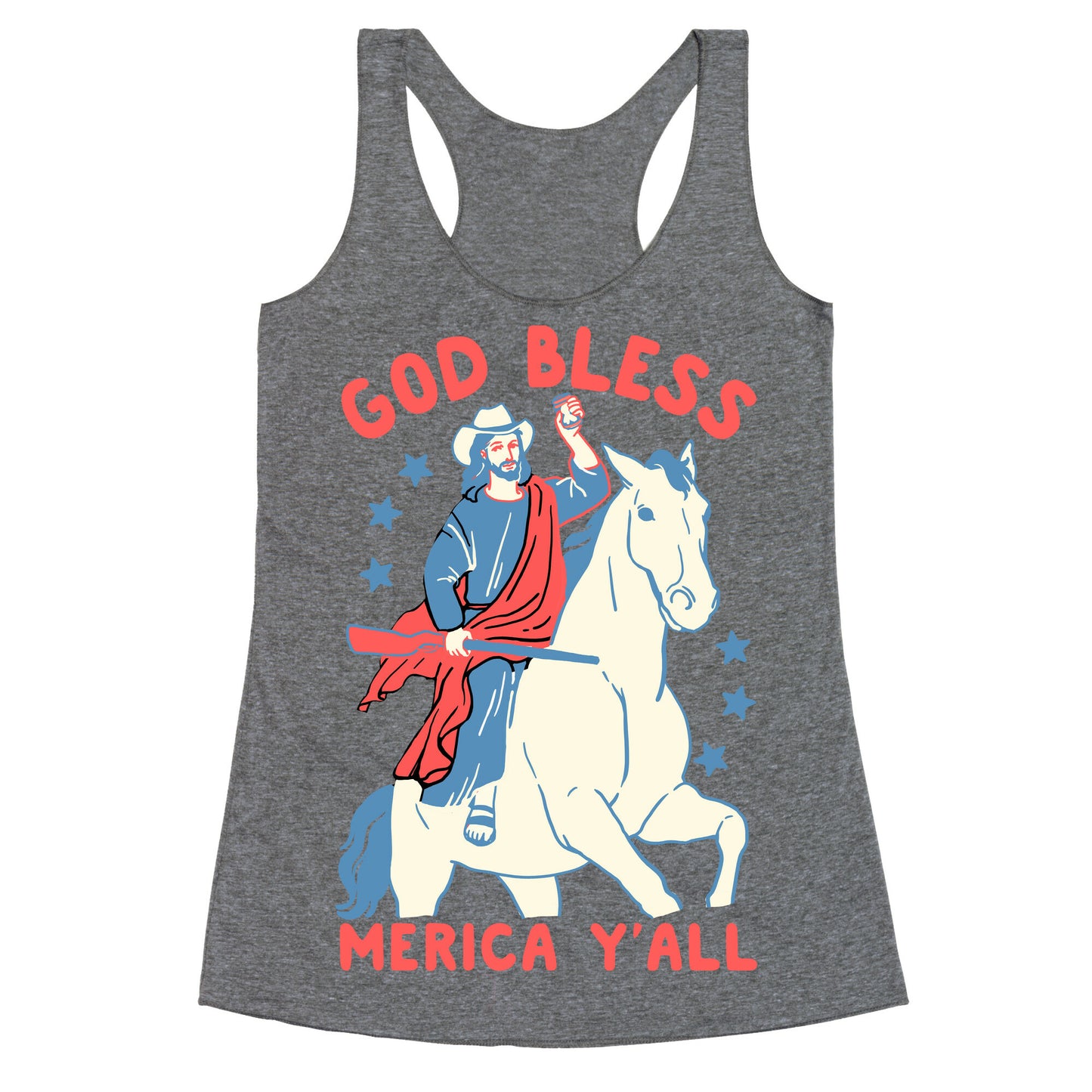 God Bless Merica Y'all: Cowboy Jesus Racerback Tank