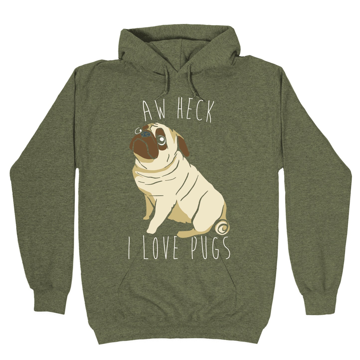Aw Heck I Love Pugs White Print Hoodie