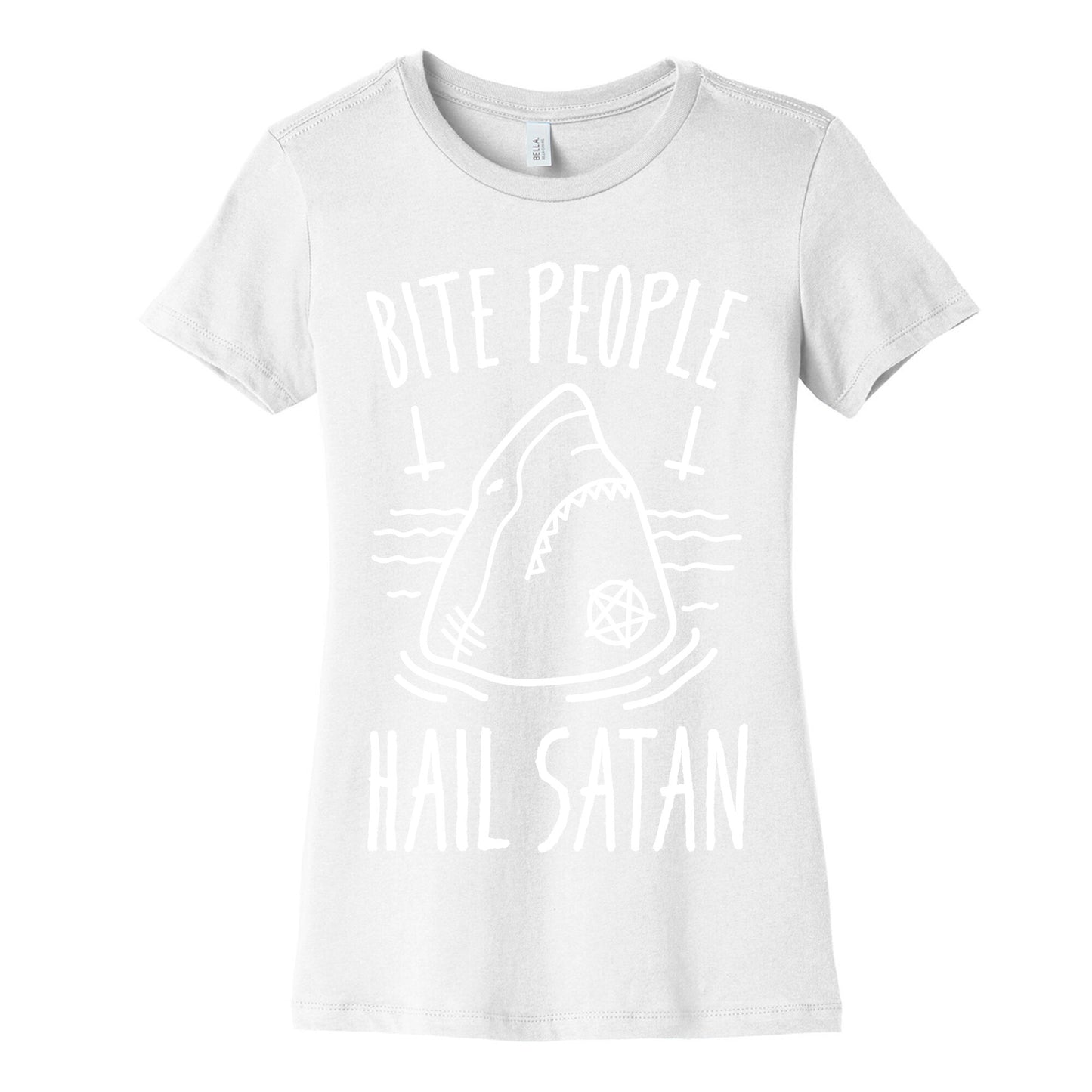 Bite People Hail Satan - Shark (White) Women's Cotton Tee