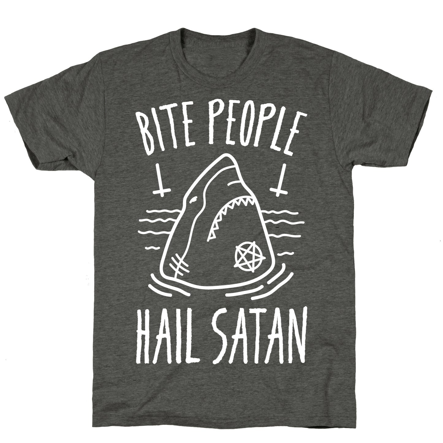 Bite People Hail Satan - Shark (White) Unisex Triblend Tee